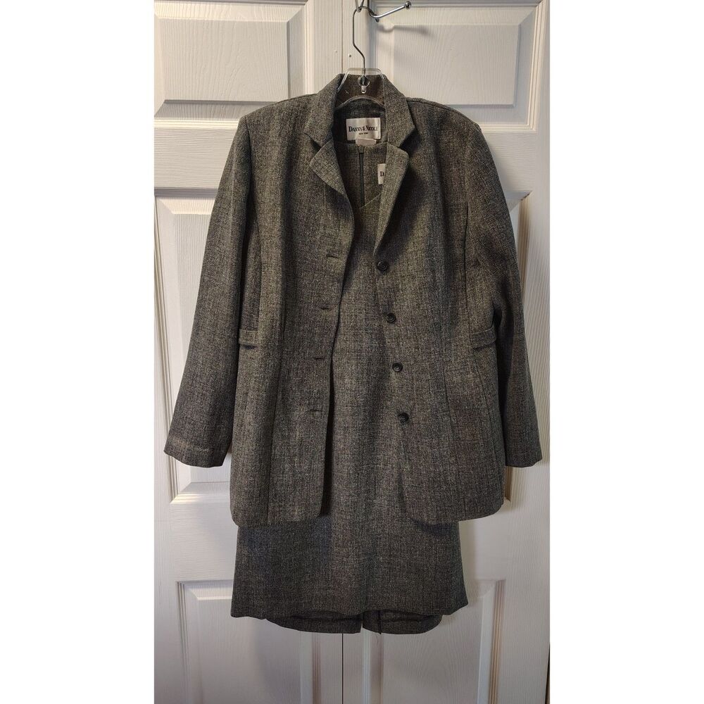 Danny & Nicole Vintage 2 Piece Dress Suit Set Size 10 Grey Tweed Sheath Blazer